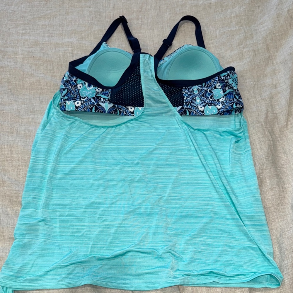 Teal and Black Strappy Swim Tank Top -L - Picture 3 of 4